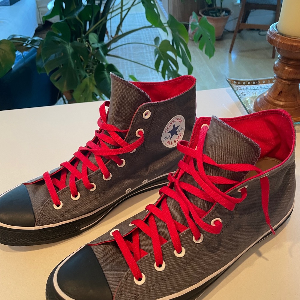 Converse Chuck Taylor All Star High Top Sneakers – Gray with Red Accents